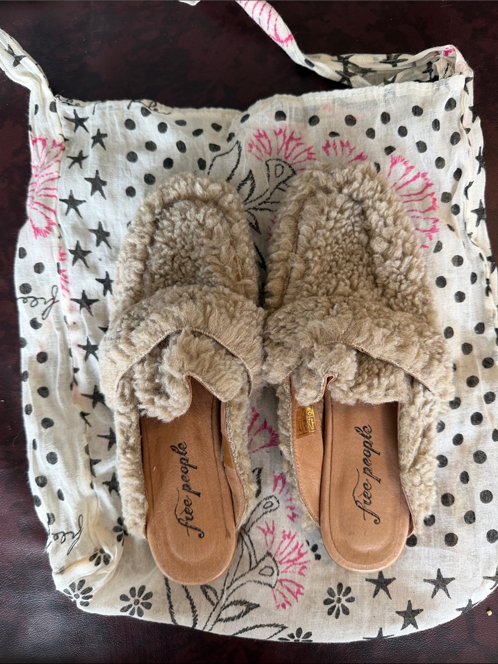 Free People Tan Faux Shearling Slide Mules